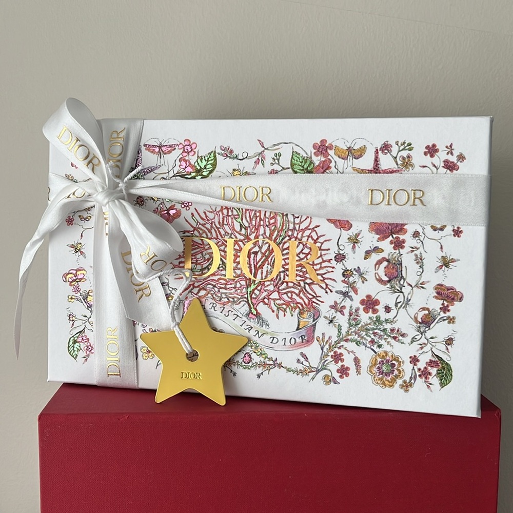 Dior Holiday 2024 White Pink Metallic Sea Creatures Gift Box with Dior star